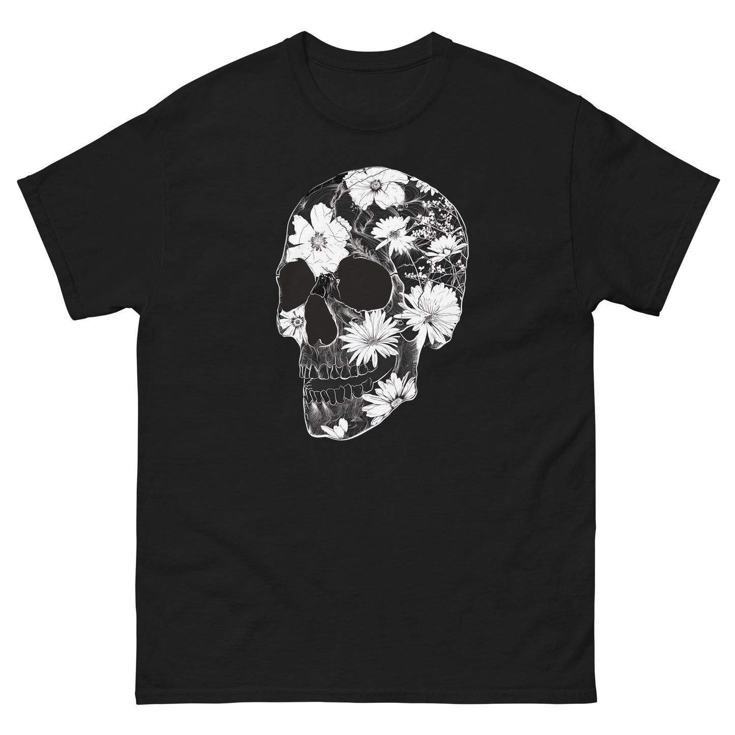 Vintage Rock Love With Beautiful Floral Skull T-Shirt